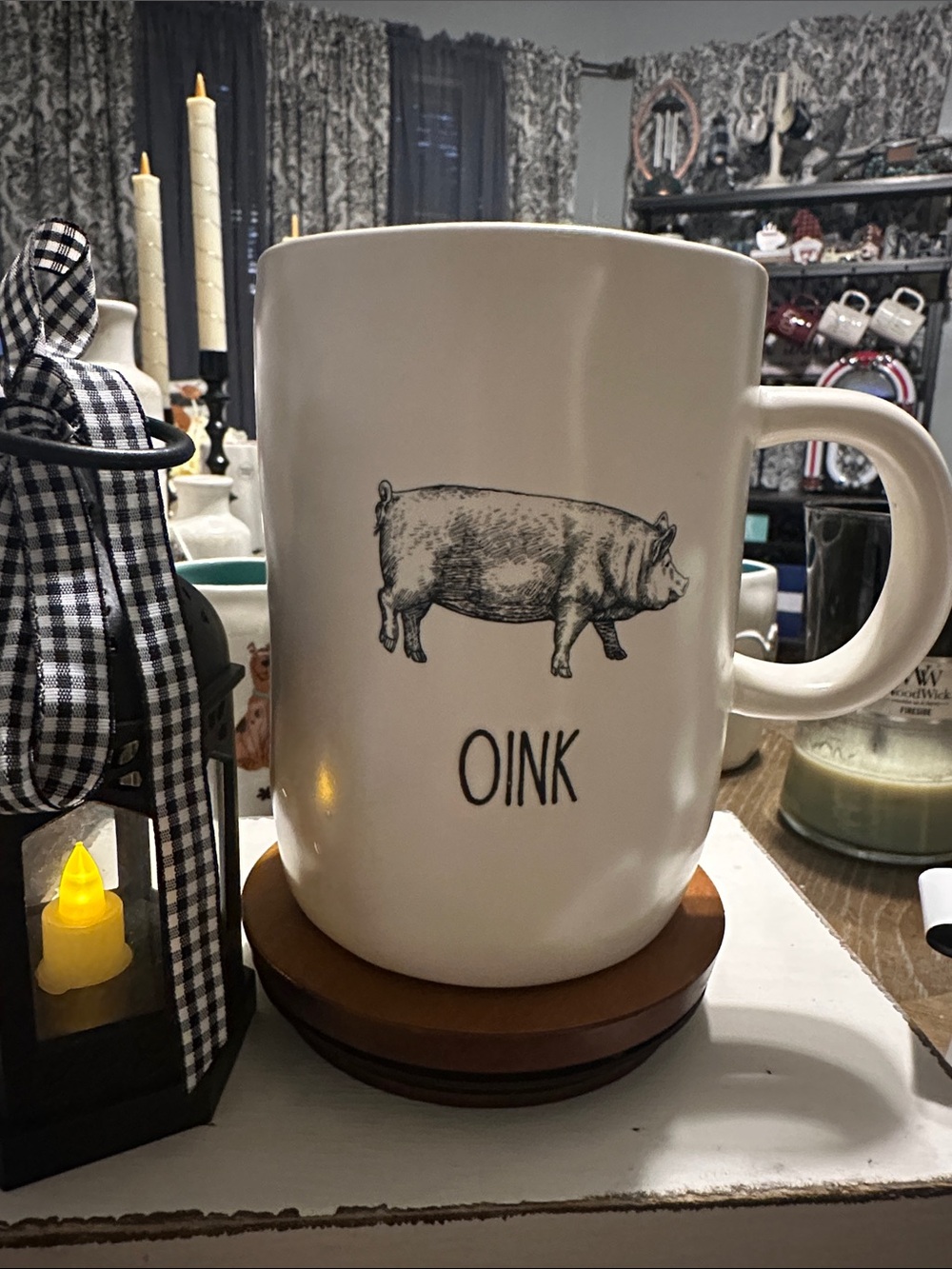 Rae Dunn Cream Farmhouse Mug with Pig 'OINK' Graphic